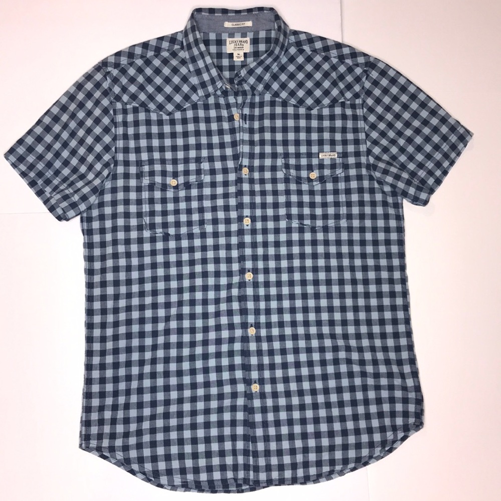 Lucky Brand Check Blue Button Down Short Sleeve
